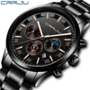 CRRJU Mens Watches Top Brand Luxury Fashion Business Quartz Watch Men Sport Full Steel Waterproof Black Clock Relogio Masculino