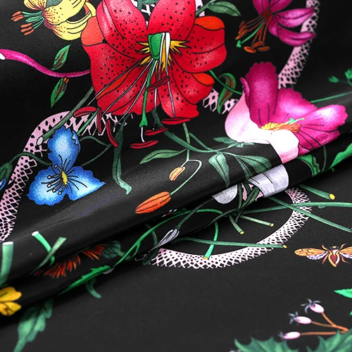 2017 новая Цветочная Весенняя цифровая печать тутового шелка натуральный креп DE