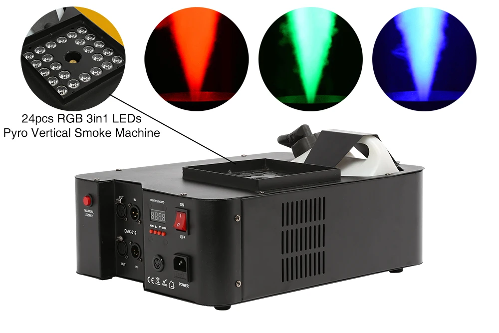 IMRELAX Лидер продаж RGB 3in1 светодиодов 1500 Вт Пиро Вертикальная Стадия туман машина с дистанционным DMX дым машинного масла защита