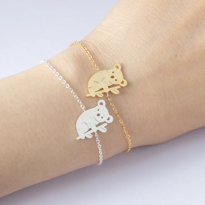 

Lovely Cute Koala Bear Bracelets For Women Gold Filled Masculino Plusera Stainless Steel Charm Bracelet Friendship Gift