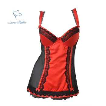 

new arrival women underwear sexy lingerie camisoles 3/4 soft cup deep V red satin night dress black mesh bow free shipping