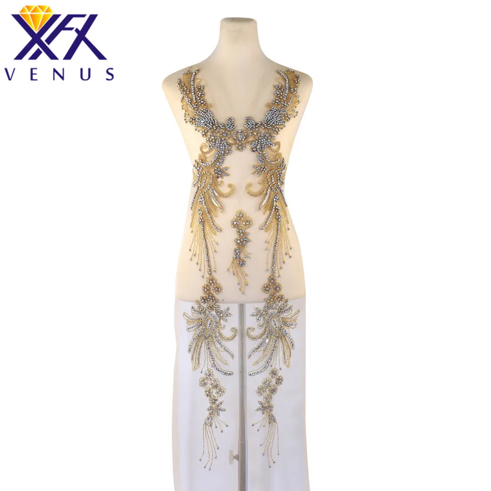 

XINFANGXIU Handmade Dress Beads Applique Rhinestones Embroidery Patch Beaded Applique Beads Fabric Patch DIY Handcraft Apparel
