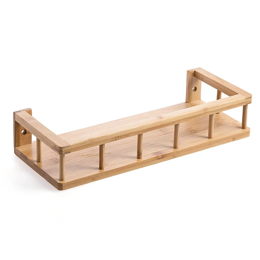 Hollow Wall Shelf Kitchen Storage Punch Free Bamboo Wood Spice Rack Kitchen Bathroom Shelves For Sundries Storage Home Decor