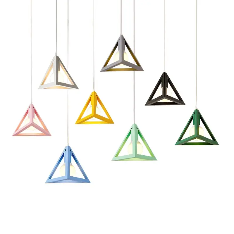 

Modern simple Iron art pendant light Creative personality Triangle shape Macarons Foyer restaurant decoration hanging lamp