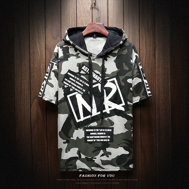 2019 New Mens Short sleeve Hoodies and Sweatshirts Hooded Sweatshirts Male Fashion Hoody For Men Camouflage 2