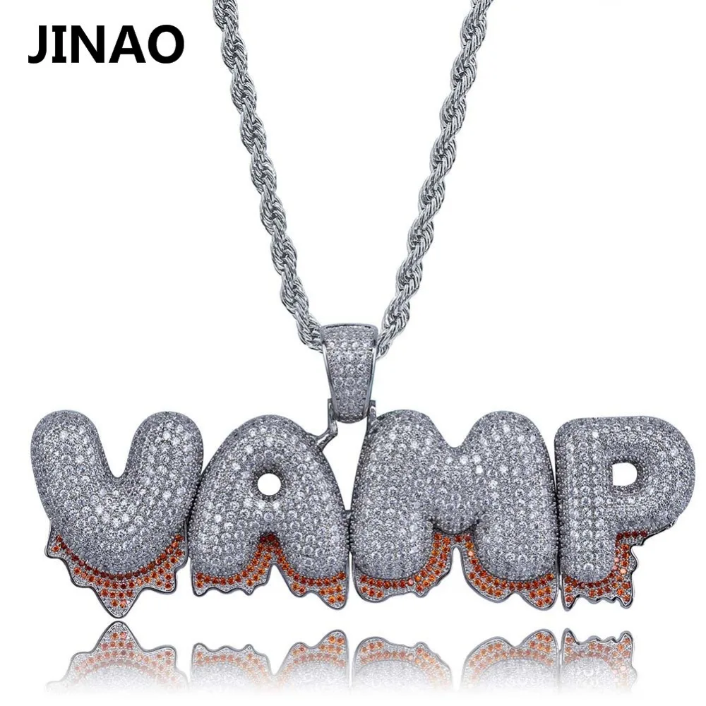 JINAO Personalized Name Custom Bubble Blood Drip Letter Pendant Necklace For Men Women Gift Hip Hop AAA Cubic Zirconia Jewelry