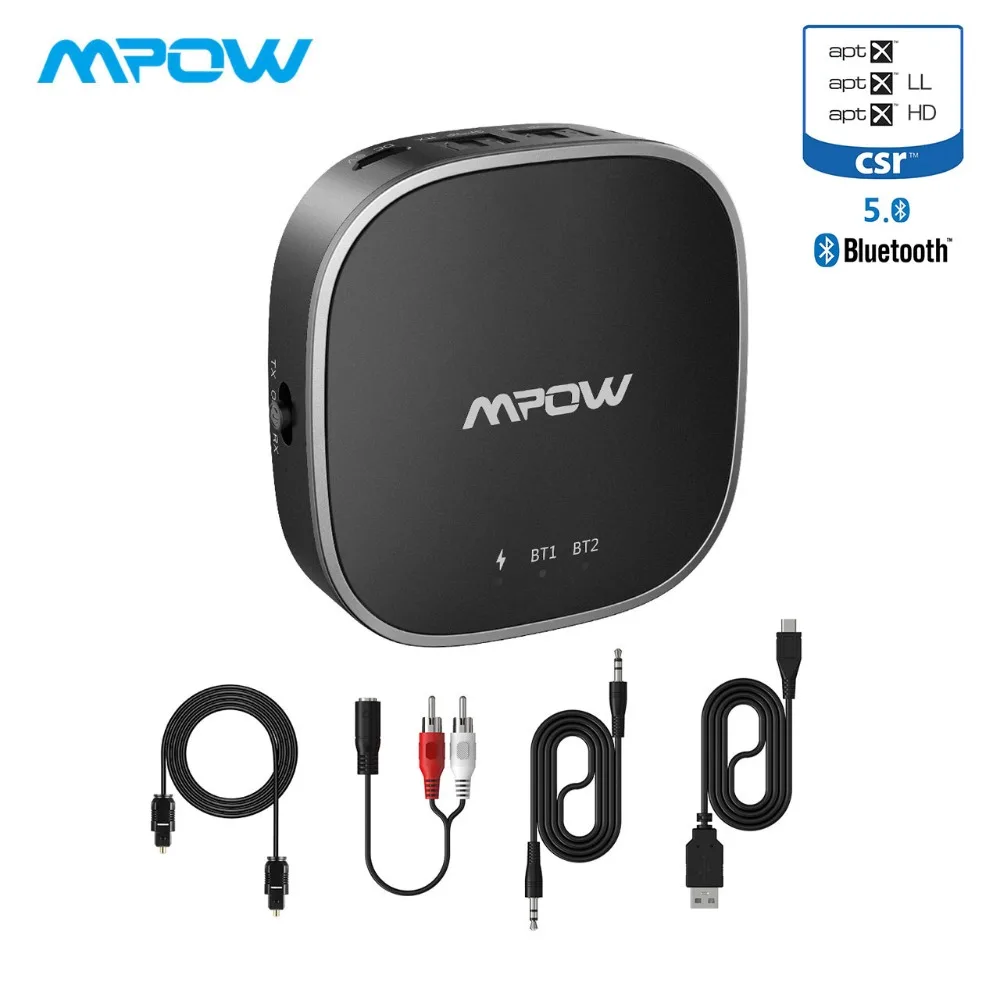 

Mpow Wireless Adapter APTX/APTX HD/APTX LL Bluetooth 5.0 Transmitter Receiver With Digital Optical Toslink&Aux Cable Connection