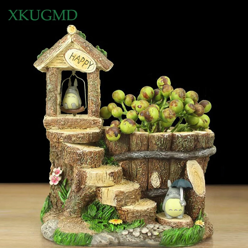 Tanie Totoro żywica sukulenty doniczka drewno drzewo kikut Maceteros Mini roślin kreatywny doniczka ceramiki Bonsai mięsiste dekoracji wnętrz