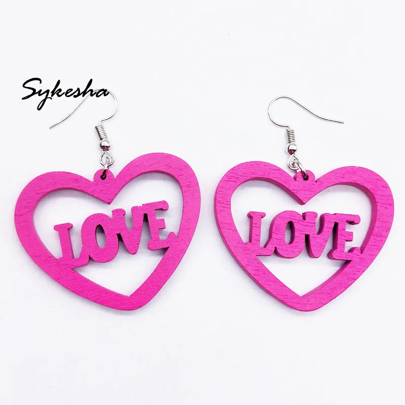 2018 Handmade Heart Design Hollow Carved Wood Drop Earrings Fashion Laser Cut Wooden Ear Jewelry | Украшения и аксессуары