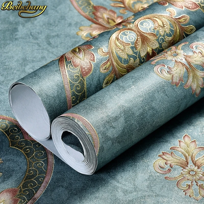 beibehang Vintage green damascus sculpture wallpaper retro European bedroom wallpaper for living room TV background long fiber beibehang Vintage green damascus sculpture wallpaper retro European bedroom wallpaper for living room TV background long fiber
