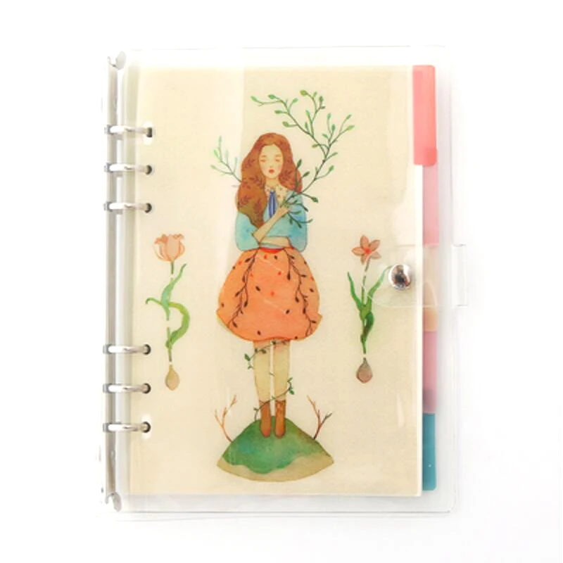 A5 Cute Girl Bullet Journal Dotted 6 Holes Spiral Notebook 80 sheets paper(Mix Grid, Dot Grids, Blank, Line Page)