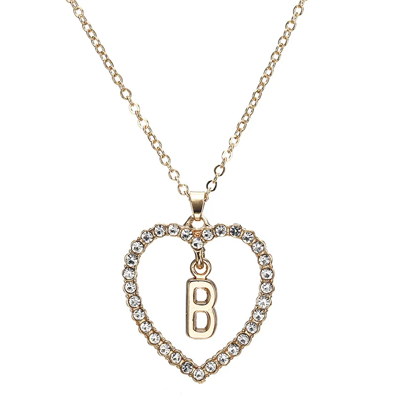 Новая мода Кристалл инициал персонализированные буквы сердце кулон имя ожерелье для женщин Шарм Золотой цвет цепи колье ювелирные изделия подарок - Окраска металла: B