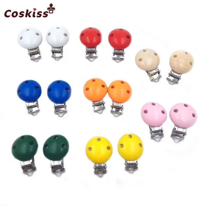 

3ps Round Wooden Pacifier Clip Silicone Bead Baby Teether teething Accessory Infant Soother Clip Nipple Clasps Toy DIY hold Tool