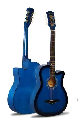 38 inch Acoustic Guitar for Beginners Guitar Sets with Capo Picks 6 Strings Guitar Basswood 13 Colors Musical Instruments AGT166 - Color: 38 inch black blue