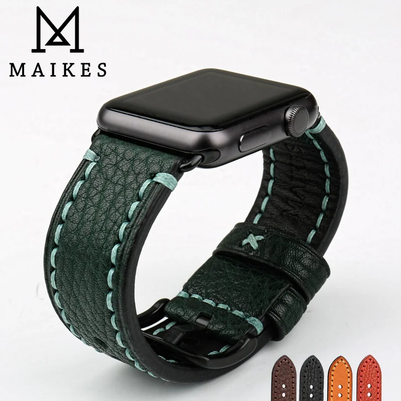 MAIKES ремешок для часов из натуральной кожи Аксессуары Apple Watch 44 мм 40 42 38 iWatch 4 3 2 1|Ремешки часов| |