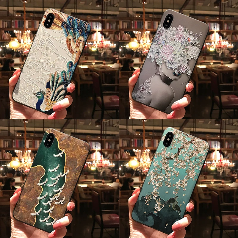 

3D Emboss TPU Cover For iPhone 7Plus 8Plus X XS Max XR 5 5S SE 6 6S 7 8 Plus Relief Capa For iPhone X 7P 10 9 Flower Luxury Case