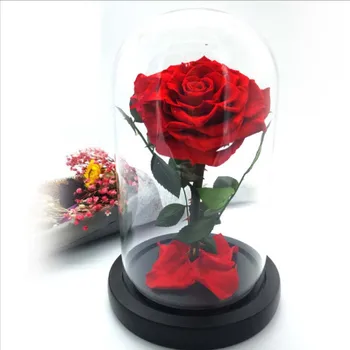 

7-8CM Head,Beauty And The Beast Forever Rose,Prince Glass Cover Fresh Preserved Rose For Wedding Decorations,Valentine's Day