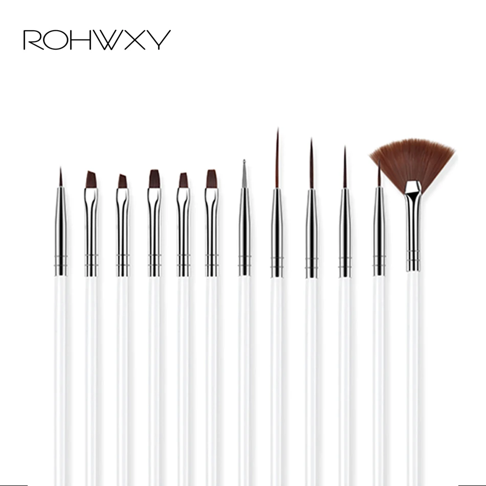 

ROHWXY 12Pcs/Set Nail Brush For Manicure Acrylic Brush For Nail Design Thin Pen For Drawing Gel UV Polish Varnish On Nails Tools