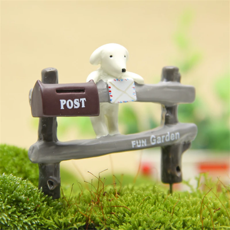 2 Styles Cute Dog Toy Bench/Fence Dog Figurines Craft Bonsai Deco