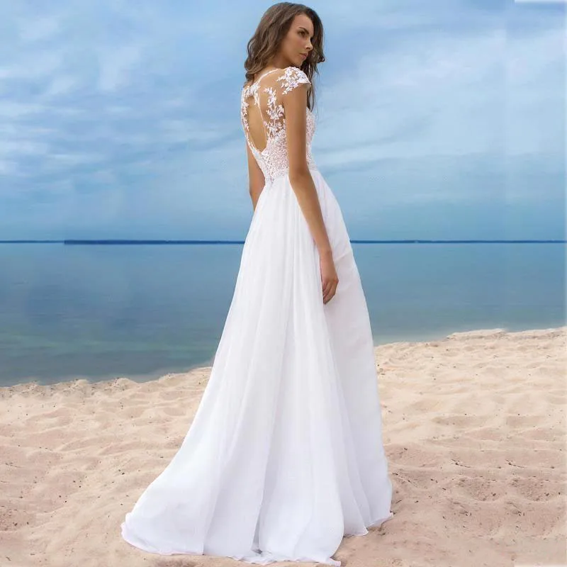 LORIE Boho Wedding Dress Scoop A-Line Appliques Chiffon Bride Dress Custom Made High Split Wedding Gown Free Shipping 2019
