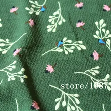 145 см ширина перламутровая ткань, маленький цветочный узор, зеленый фон, не просвечивается, юбка, костюм-платье, повязка на голову, CH-7520