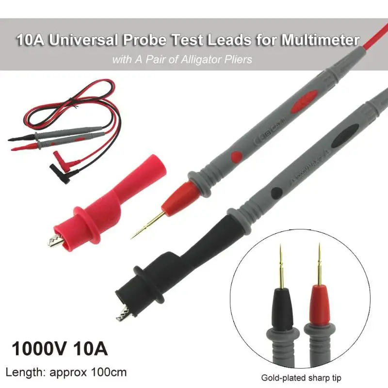 

PT1005 10A Universal Probe Test Leads for Multimeter with Alligator Pliers Multi Meter Tester Lead Probe Wire Pen Cable Tools