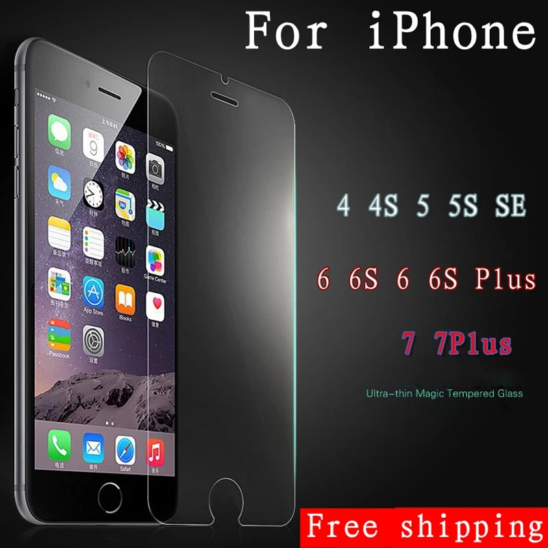 

New 9H Tempered Glass For iPhone X 7 8 Plus 4 4S 5 5S SE 6 6S 6 Plus 6S Plus Ten 8Plus Cases Screen Protector Glass Film
