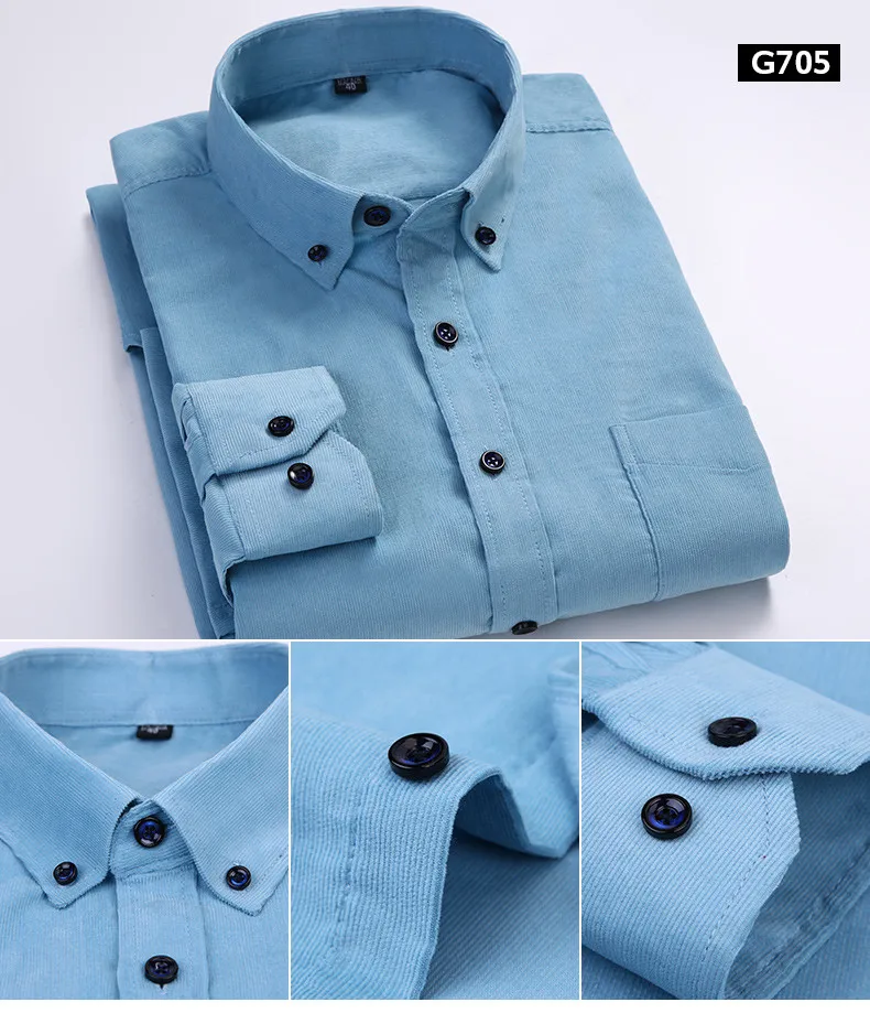 Plus Size 6xl Autumn/winter Warm Quality 100%cotton Corduroy long sleeved button collar smart casual shirts for men comfortable