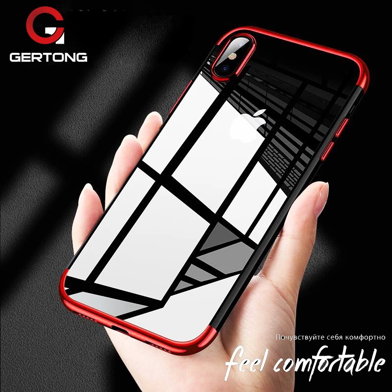 

GerTong Plating Shinning Case For iPhone X 7 6 6 S 6S 8 Plus Transparent Silicone Phone Cover Premium Cases For iPhone 7 Case