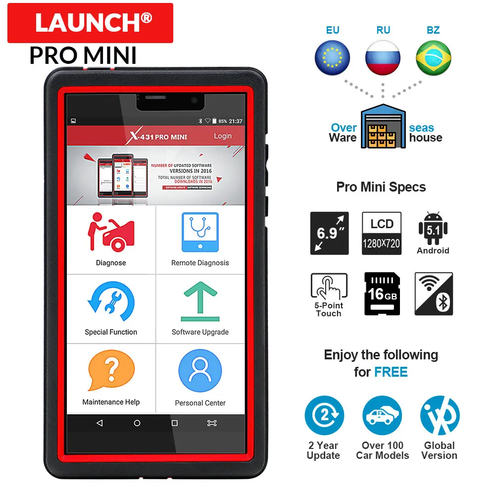 

Launch X431 Pro Mini Auto Diagnostic Tool Support WiFi/Bluetooth Full Systems X431 Pro pros mini Scanner 2 years free update
