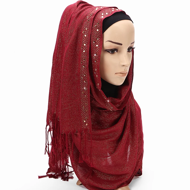 

1 pc female glitter gold thread scarf solid color lurex shawl muffler headband shimmer diamond hijab autumn muslim scarves/scarf