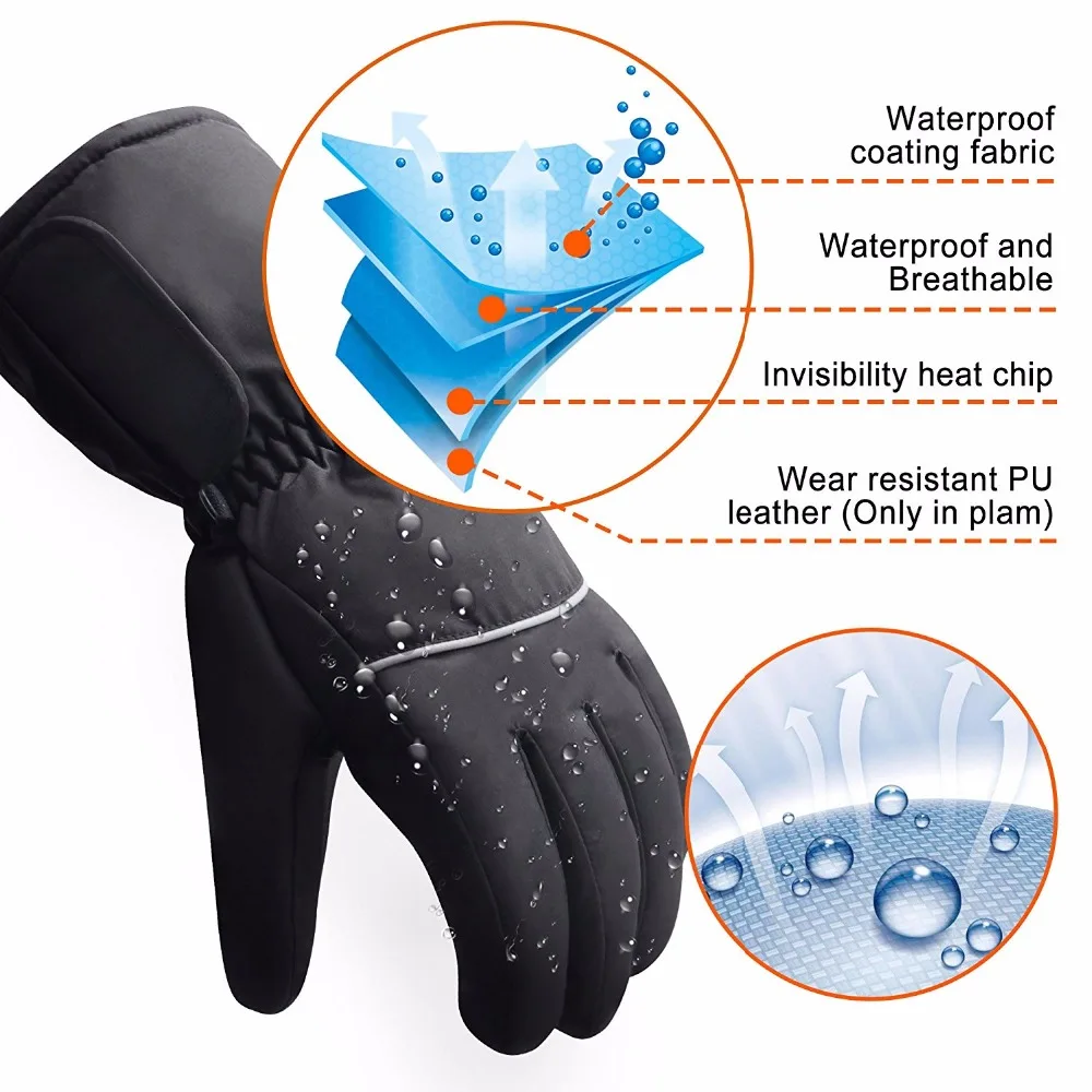 GlobalV водонепроницаемые перчатки с электрическим подогревом с питанием от аккумулятора зимние походные лыжные перчатки для велоспорта теплые перчатки с подогревом для мотоцикла и охоты