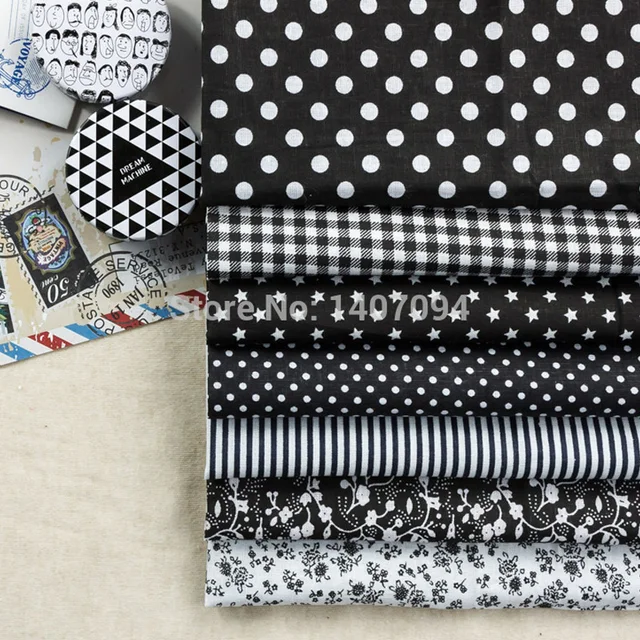 Buy 7Pcs 50x50cm Cotton Quilting Fabric Black Print