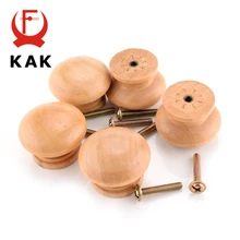 KAK 10 unids/lote 3.6X2.6CM de gran tamaño de madera Natural de la puerta del armario del cajón del gabinete del tirador, manija, pomo Hardware simple círculo manejar