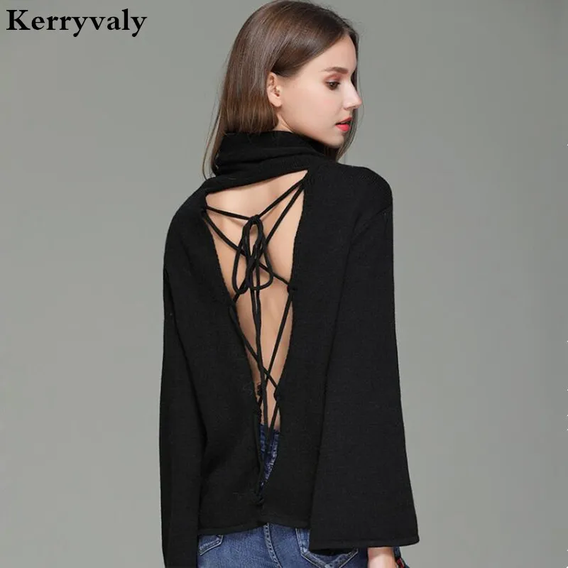 

Black Backless Sexy Winter Sweater Sueter Mujer Invierno 2019 Knitwear Long Sleeve Loose Women Sweaters and Pullovers K5217