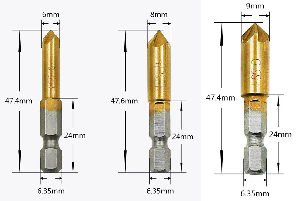 3 Pcs Drill Bits Flute Countersink Drill Bit Set Counter 6-19mm Sink Chamfer Cutter High Quality 3 Types For Wooden Planks - Цвет: 6mm to 9mm