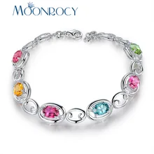 MOONROCY Серебряный Цвет кубический цирконий CZ Красочный Кристалл браслет Овальный Ювелирные изделия Прямая для женщинподарок для девочек