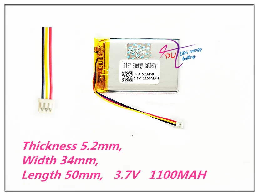Литий ионный полимерный аккумулятор 3 нити 523450 7 В 1100 мА · ч [503450] для GPS mp3 mp4 mp5 dvd