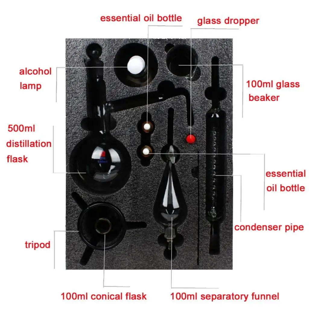 24 шт. Новинка 500 мл лабораторный аппарат дистилляции эфирного масла дистиллятор воды очиститель наборы приборов из стекла w/конденсаторная труба колба