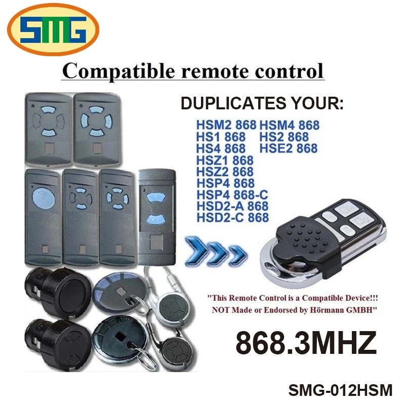 

1pcs 4 channel Hormann HSM4 868 mhz remote control Compatible with HSM2, HSM4 868MHz remote command handheld transmitter opener