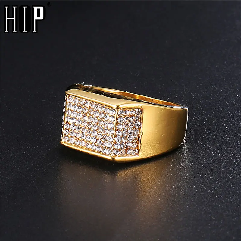 Хип хоп Золото Цвет Нержавеющая сталь микро проложить Стразы Iced Out Bling Квадратные Кольца для мужчин ювелирные изделия Прямая поставка