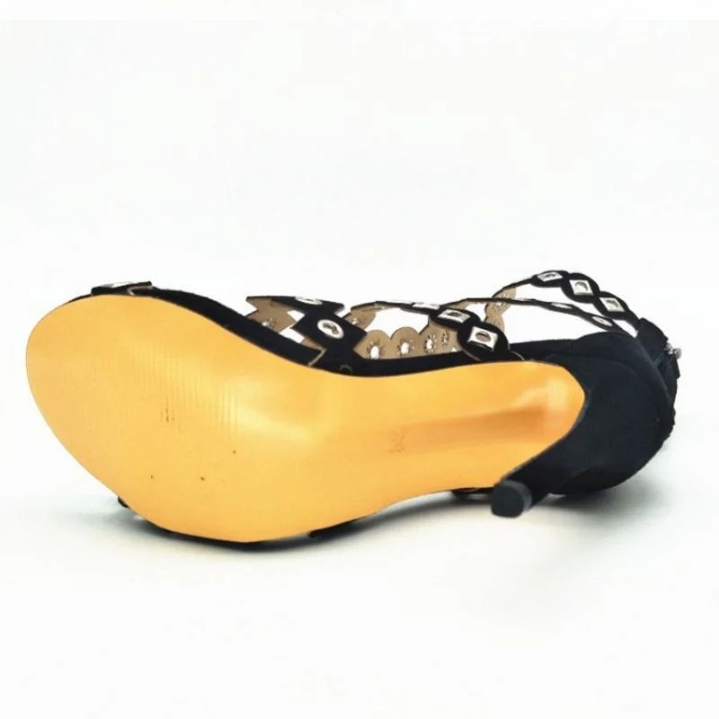 Gladiator Nieten Schwarzes Peep Razamaza Dünne Zipper Größe Neue Frau Sandalen 34 Schuhe Heels Partei Design 43 Toe Frauen BBOwC0