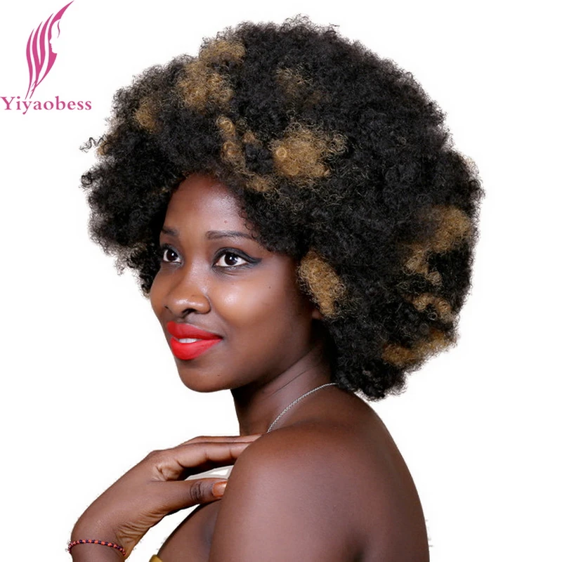 Yiyaobess 30cm Golden Highlights On Black Hair Synthetic Short