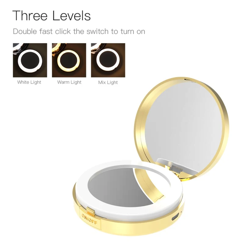 

Round Shape Makeup Mirror 10x Multiplying Mirror High Definition Clarity USB Led Lights Foldable Mirror