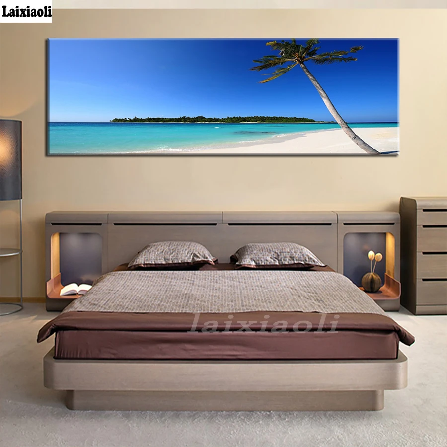 

Huge Hawaii Seaview Modern diamond Paintings Coconut Tree Palm Beach Decor Wall Pictures Seascape cross stitch mosaic rhinestone