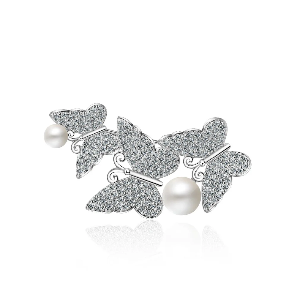 

Women Fashion Butterfly Brooches Pearl Jewelry Wedding Party Solid 925 Sterling Silver Ladies Brooches Gift for Wife Grandma