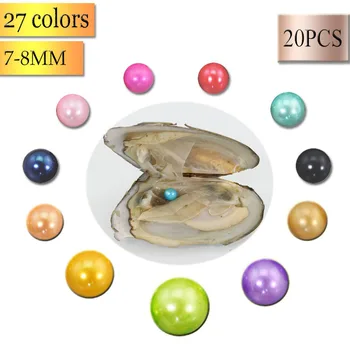 

28 Colors Vacuum pack 7-8mm round Pearl Oyster Wish Freshwater Pearl Mussel Shell with Inside of Pearl Mysterious Gift FR020