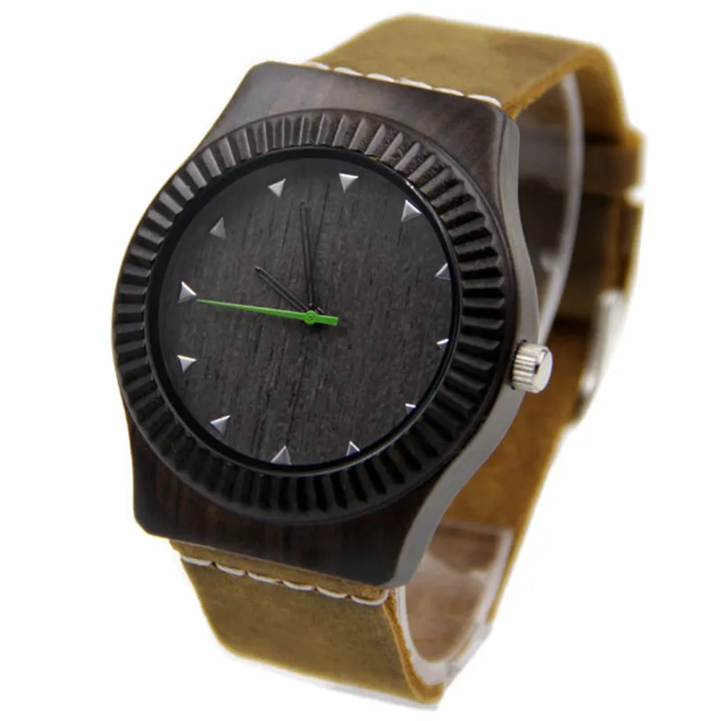 

Excellent Quality Luxury Brand Fashion Wristwatch New Design Leather Black Sandalwood Watches for Men 2016 With Gift Box