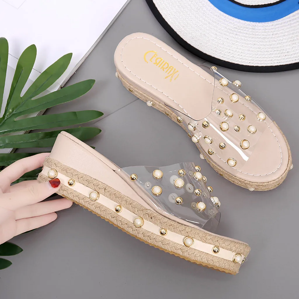 Fashion Jelly Sandals Summer Candy Slippers Woman Shoes Flats Ladies Womens Zapatos Mujer Slip On Pearl Beach Wedges Jelly Shoe