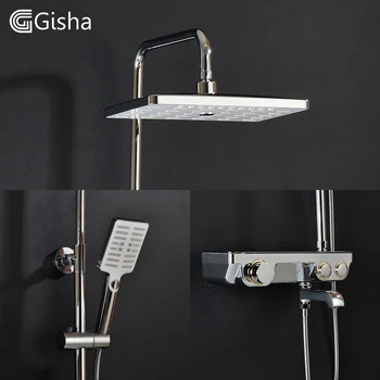 Buy Gisha Shower Faucets Brass Chrome Bathtub Faucet Single Handle Top Rain Shower With Slide Bar Wall Water Mixer Tap G5011-B